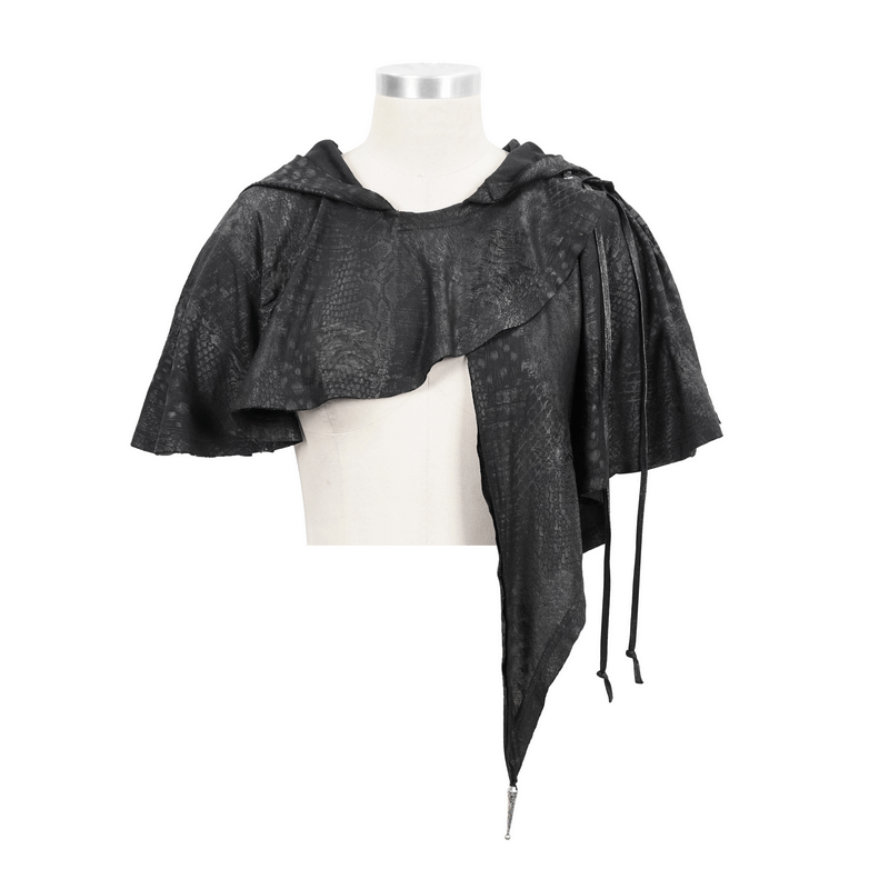 Gothic punk women's black asymmetrical hooded cape with lace-up details, perfect for vintage style enthusiasts.