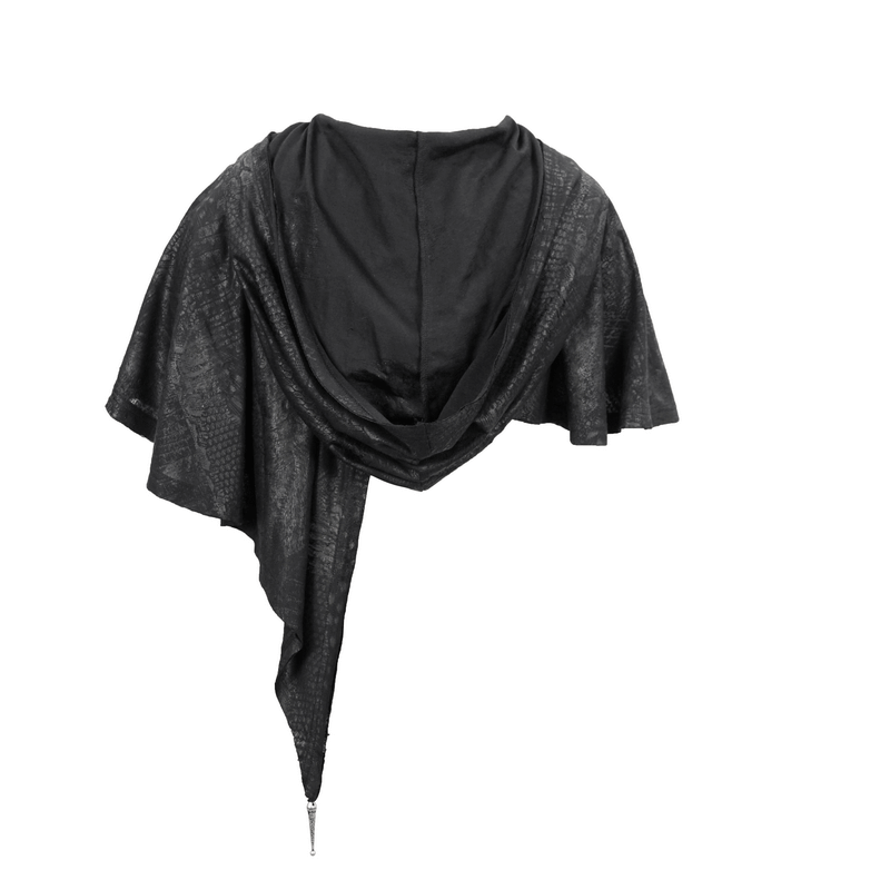 Gothic punk asymmetrical hooded cape for women in black, featuring lace-up details perfect for vintage fashion.