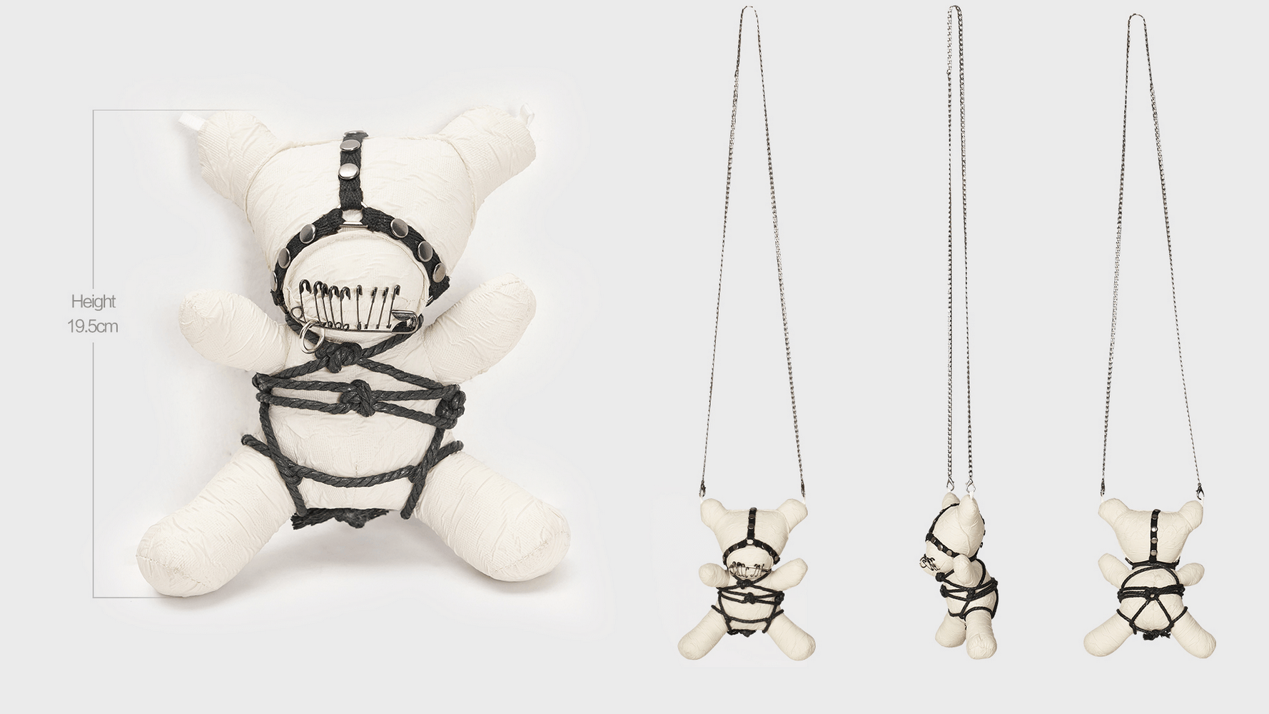 Gothic Punk Bear Plush with chains, showcasing edgy detailing and unique design, perfect as decoration or wearable art.