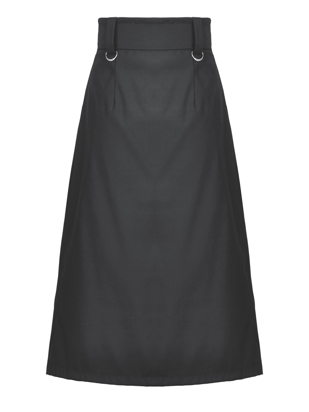 Gothic punk black A-line skirt with belt and chain details for edgy streetwear style.