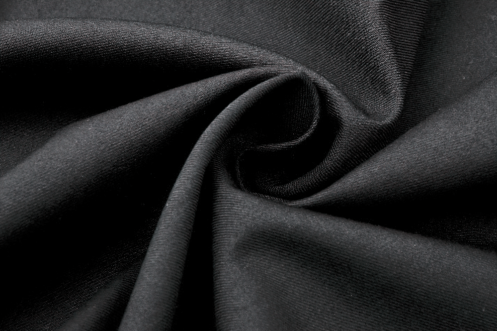 Close-up of soft black fabric ideal for making gothic punk clothing and alternative streetwear apparel.