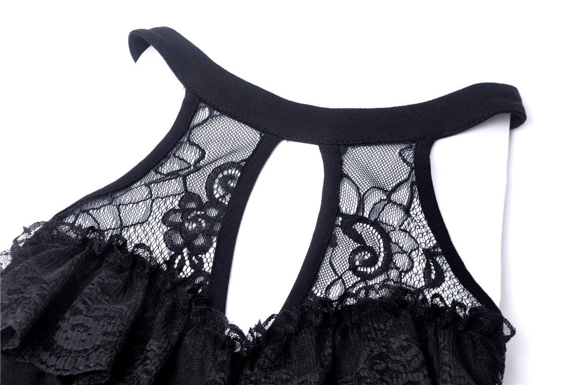 Gothic Punk Black Lace Sleeves Halter Mini Dress