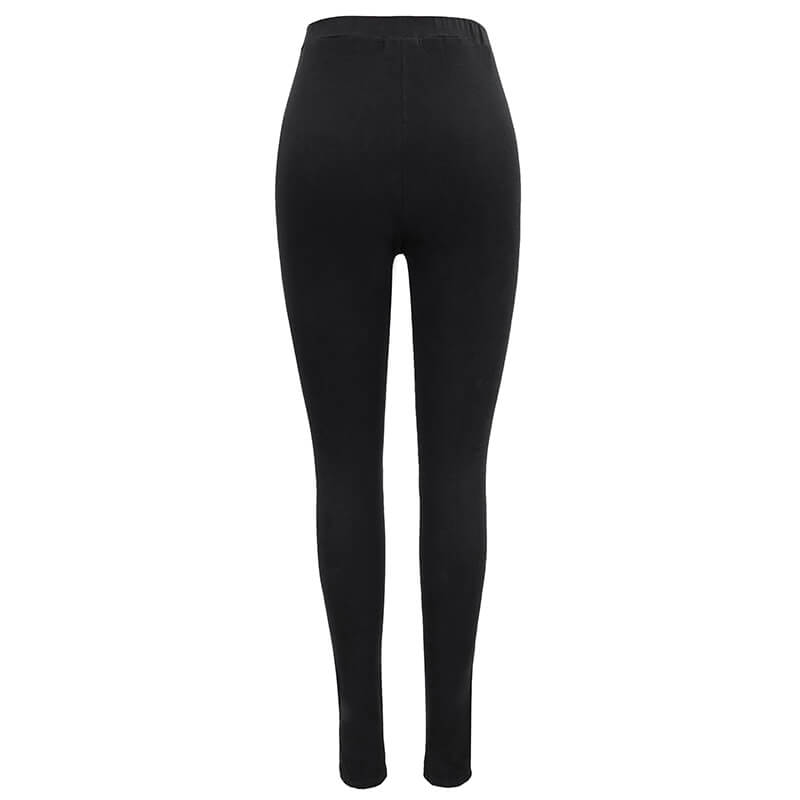 Women's Gothic Punk Black Skull Leggings, stylish and comfortable, featuring a sleek black design.