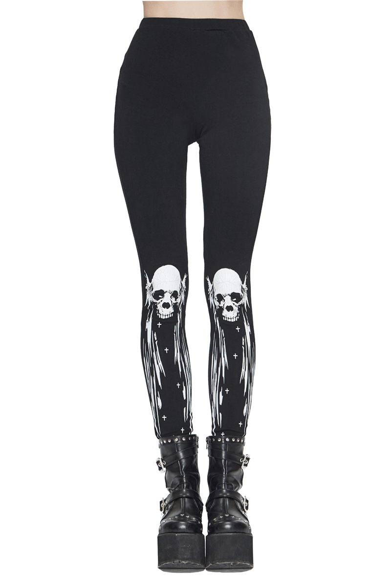 Gothic Punk Black Skull Leggings for Women / Female Clothing in Alternative Style - HARD'N'HEAVY