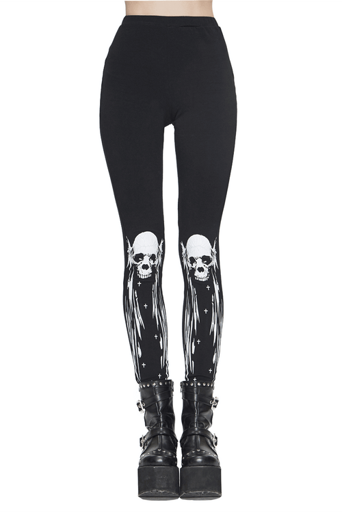 Gothic Punk Black Skull Leggings for Women / Female Clothing in Alternative Style