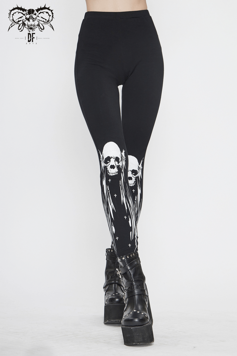 Gothic Punk Black Skull Leggings for Women / Female Clothing in Alternative Style - HARD'N'HEAVY