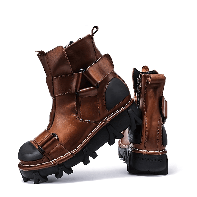 Gothic Punk Breathable Genuine Leather Boots / Combination Vamp Design Boots with Durable Stitching - HARD'N'HEAVY