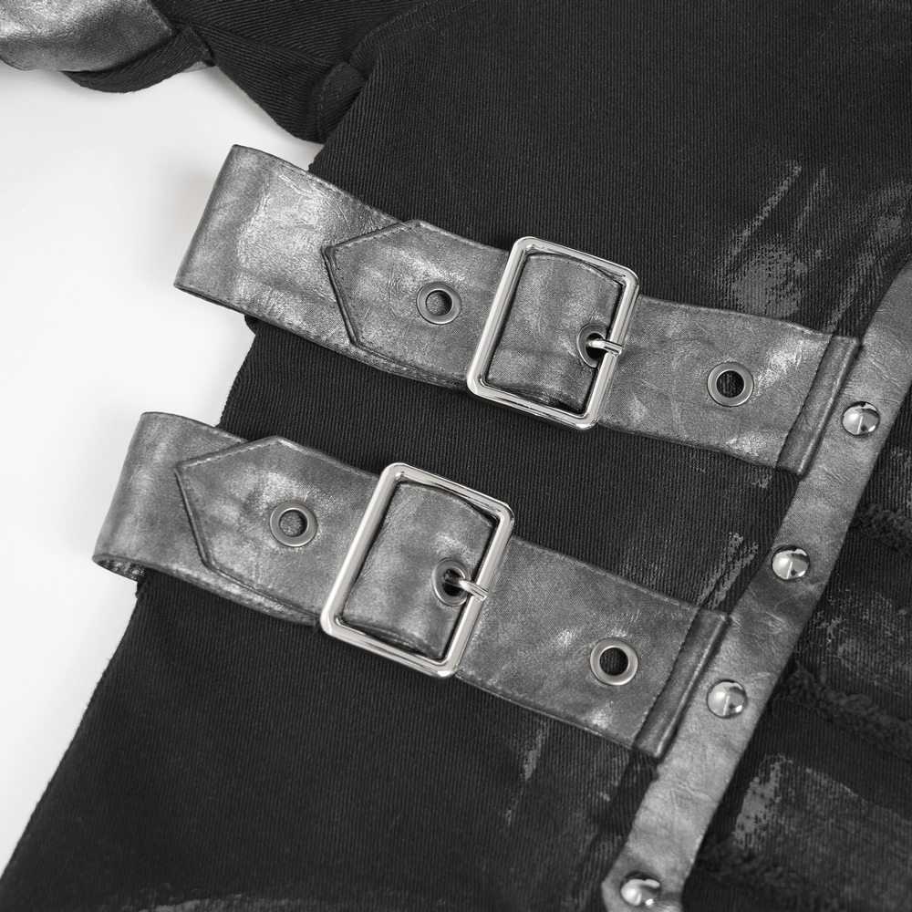 Gotische Punk-Hose mit Schnallen und abgenutzten Metalldetails
