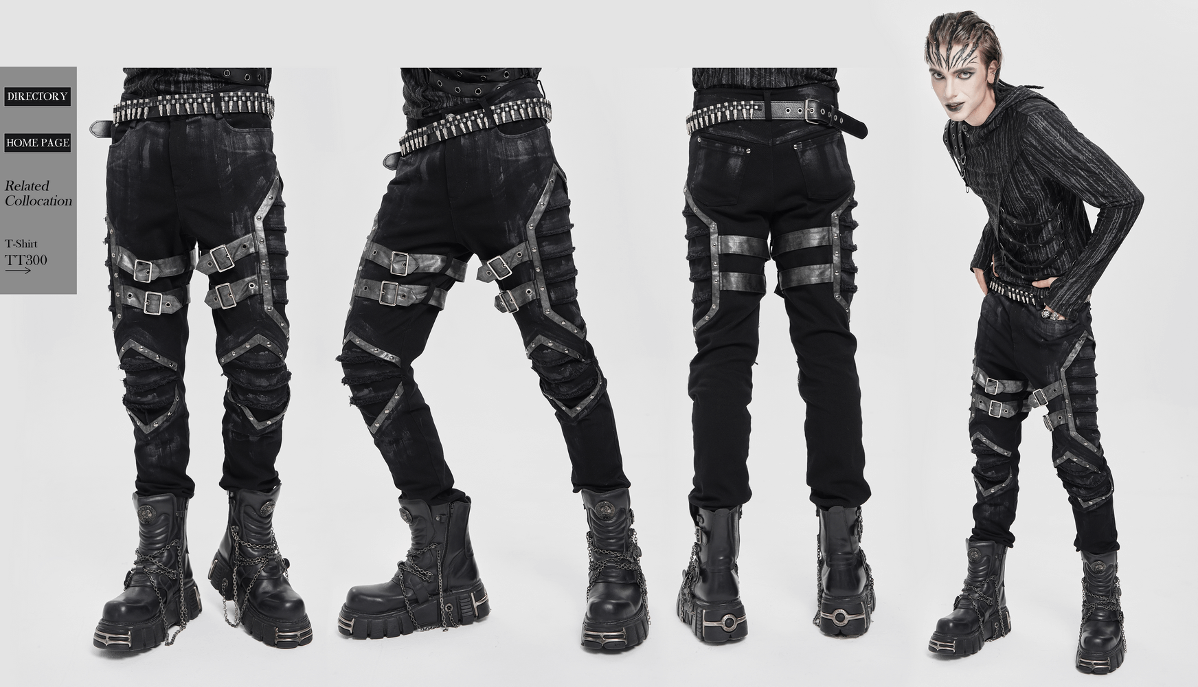 Gotische Punk-Hose mit Schnallen und abgenutzten Metalldetails