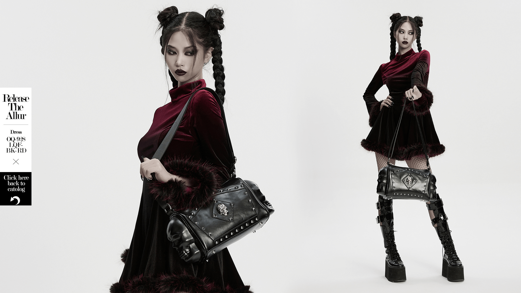 Gothic punk shoulder bag with skulls and rivets, perfect for dark fashion lovers.