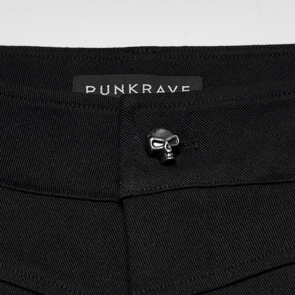 Gothic Punk Cross Strap Straight Leg Black Trousers with skull button and Punkrave label
