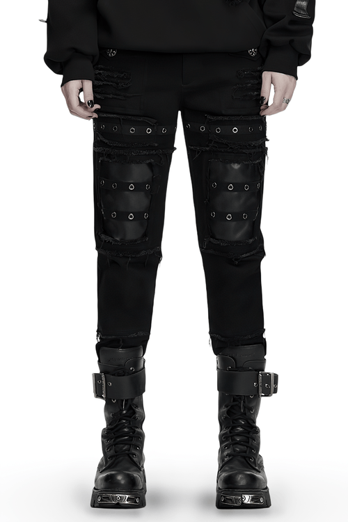 Gothic-Punk-Hose im Used-Look mit schmal zulaufendem Bein und Ösenriemen