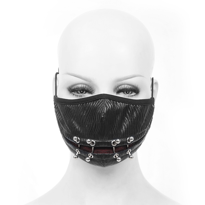 Gothic Punk Face Mask For Men / Male Black Masks with Piercing Rings in Cyberpunk Style - HARD'N'HEAVY