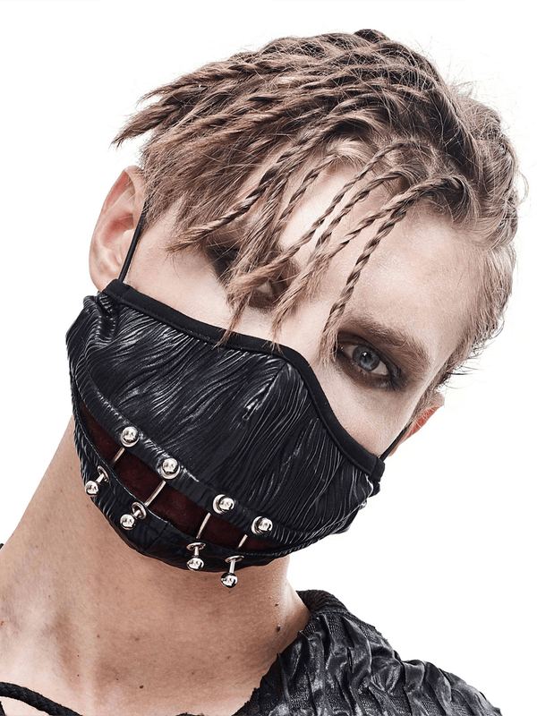 Gothic Punk Face Mask For Men / Male Black Masks with Piercing Rings in Cyberpunk Style - HARD'N'HEAVY