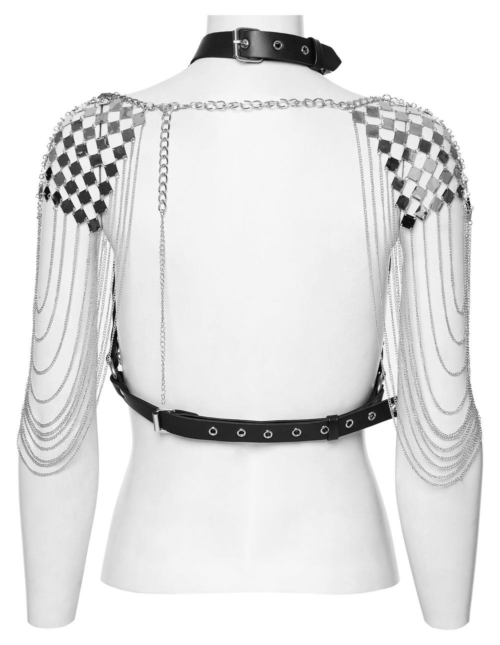 Gothic Punk Halter Harness with Chains and Spiked Neck