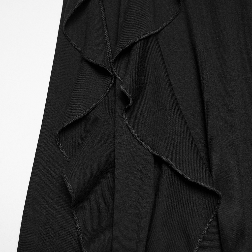 Close-up of the ruffled hem detail of the Gothic Punk Halter Mesh Dress With Ruffled Hem.