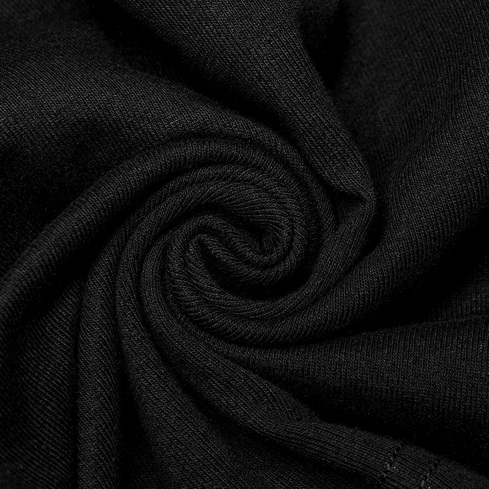 Close-up of soft black fabric showcasing the cozy texture of a Gothic Punk Halter Mesh Tank Top.