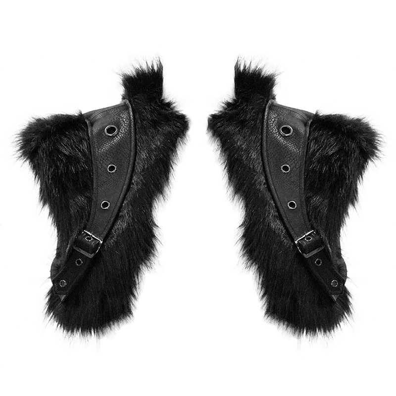 Black detachable shoulder accessories with fur for gothic punk style coat.