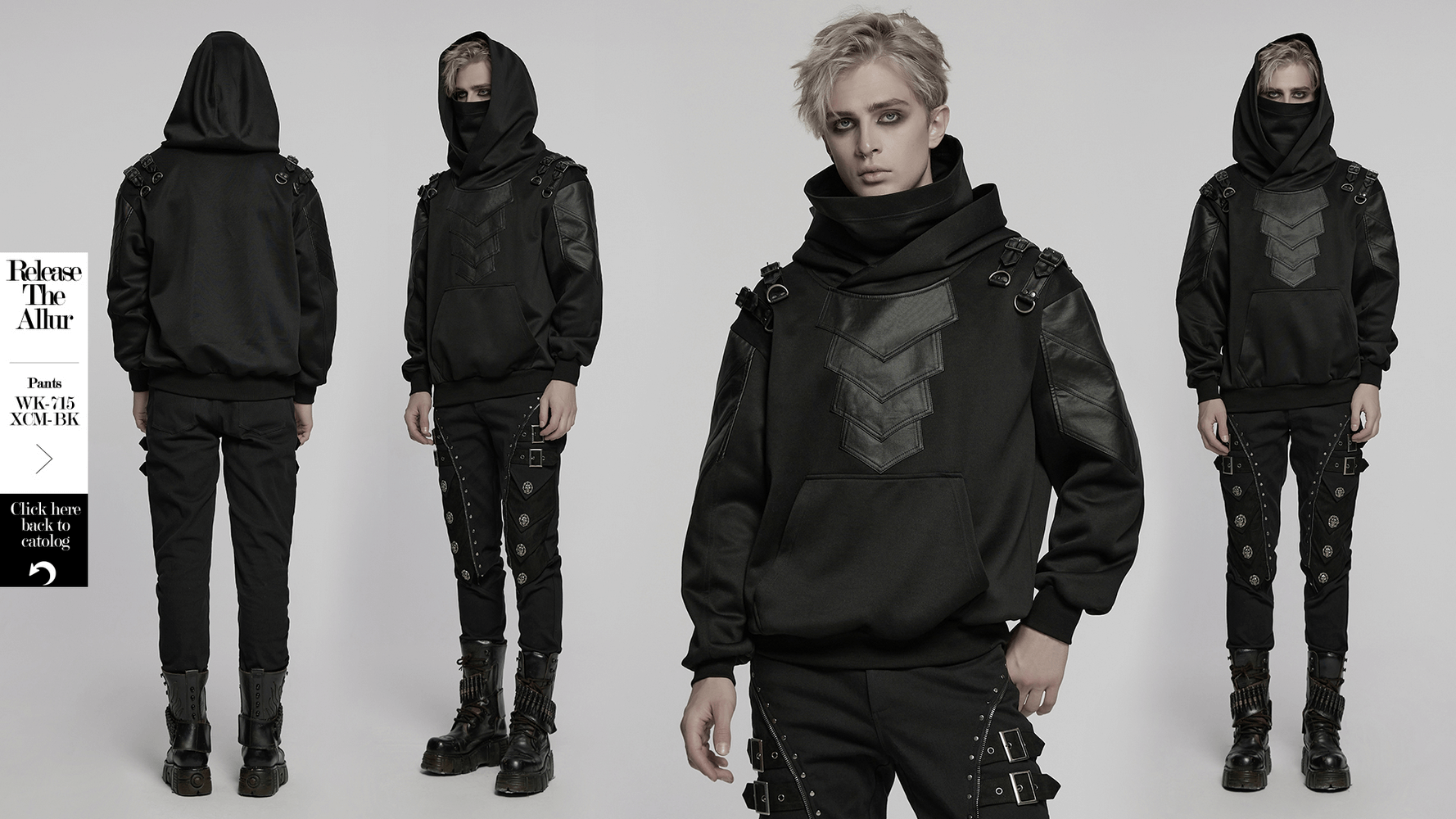 Gothic punk hooded sweatshirt with armor elements and unique design for a stylish layered look.