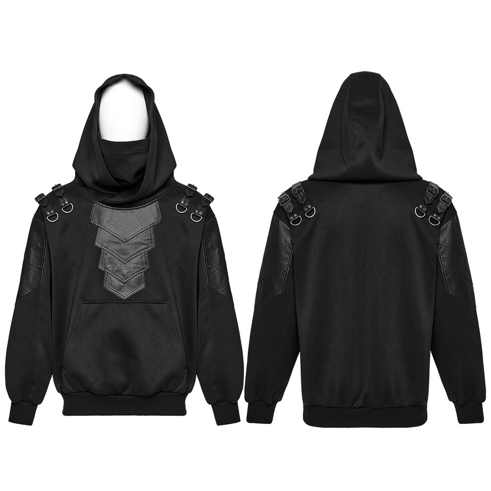Gothic punk hooded sweatshirt with armor elements, featuring decorative loops and a unique 3D design.