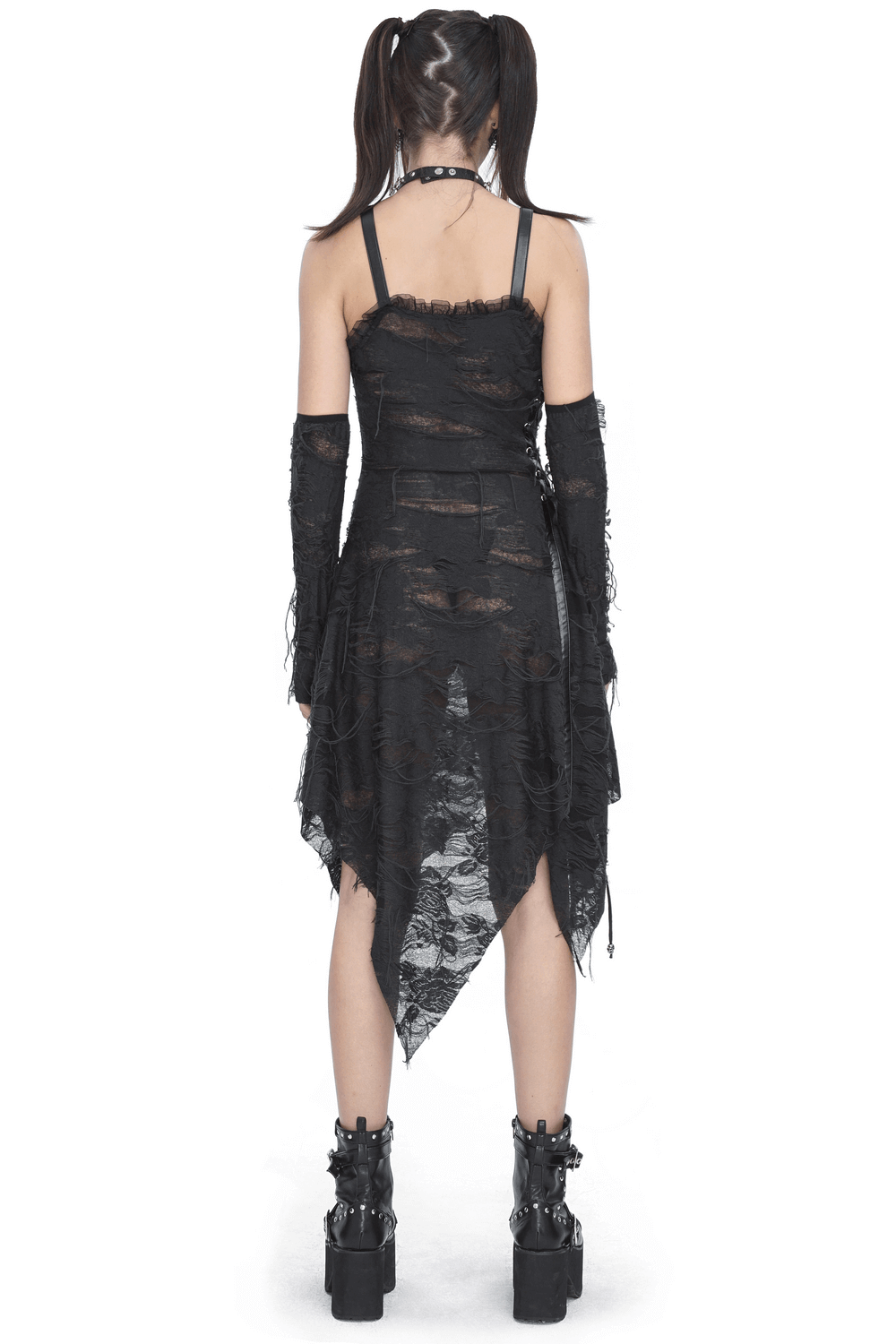 Gothic Punk Irregular Black Ripped Dress with Long Gloves Gothic Punk Irregular Black Ripped Dress with Long Gloves
