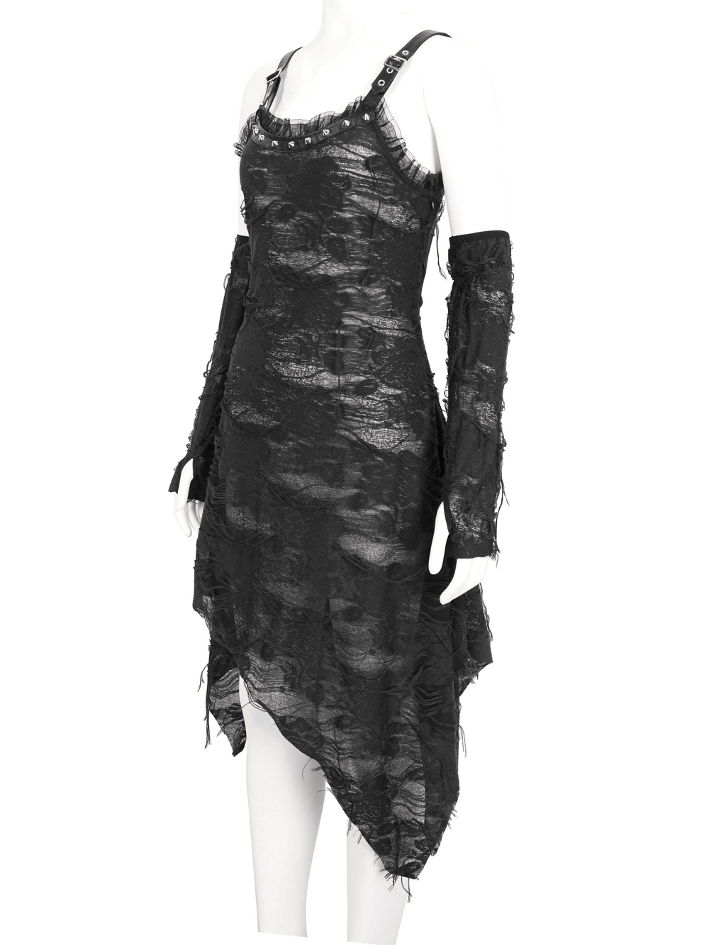 Gothic Punk Irregular Black Ripped Dress with Long Gloves Gothic Punk Irregular Black Ripped Dress with Long Gloves