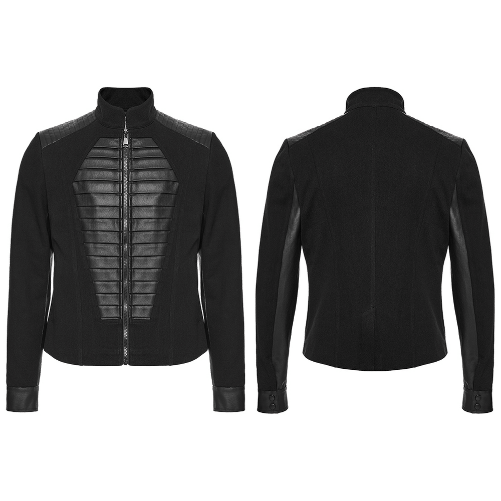 Gothic Punk Jacket with Coffin Panel and Leather Accents featuring a stylish design and modern fit from the front and back.