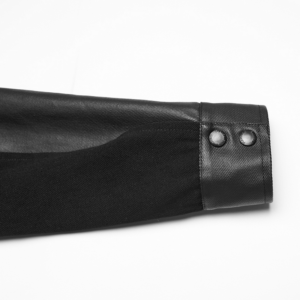 Gothic Punk Jacket with Coffin Panel and Leather Accents sleeve detail showcasing stylish buttons and fabric.