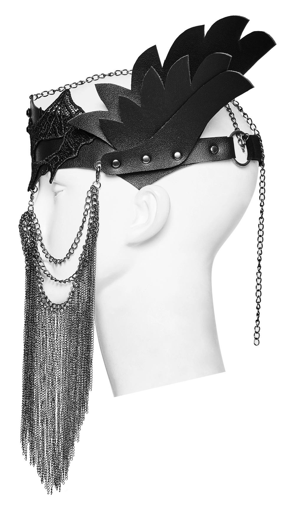 Gothic Punk Lace and Leather Mask with Wing Accents