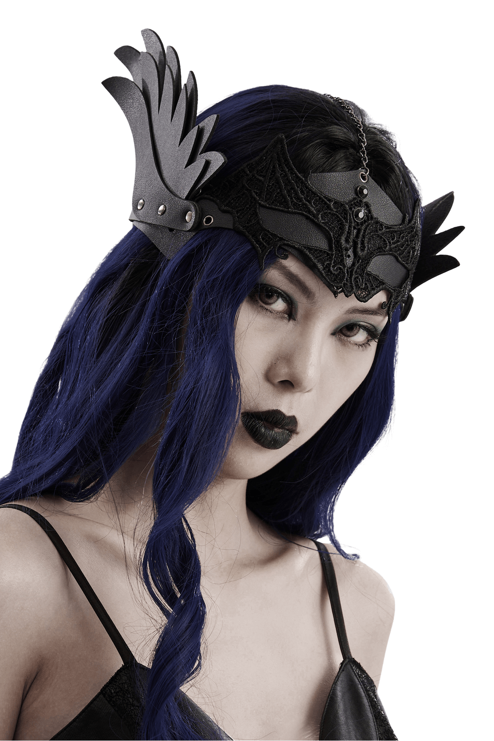Gothic Punk Lace and Leather Mask with Wing Accents