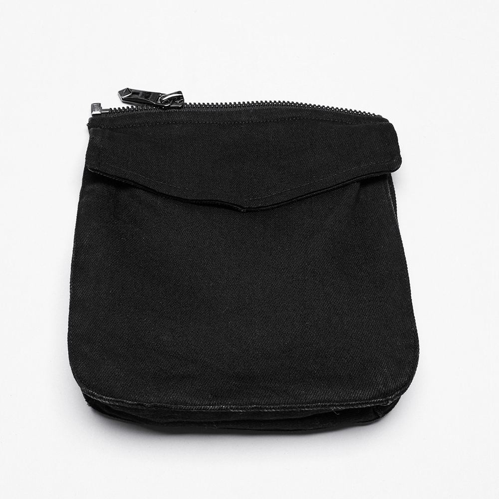 Black denim pouch with zipper, versatile and stylish, perfect for alternative fashion and edgy street style.
