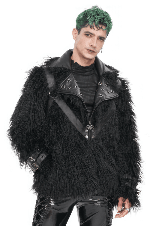 Gothic Punk-Jacke aus Kunstpelz mit Reverskragen und Ösen