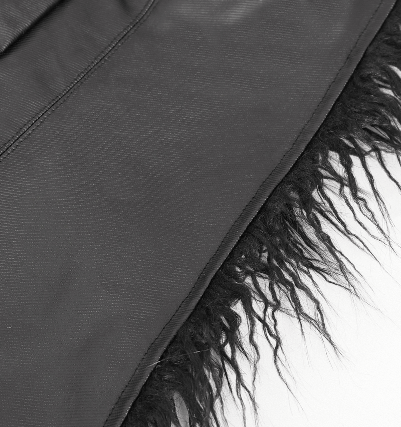 Close-up of the lavish faux fur trim on a Gothic Punk lapel collar jacket, showcasing edgy textures and style.