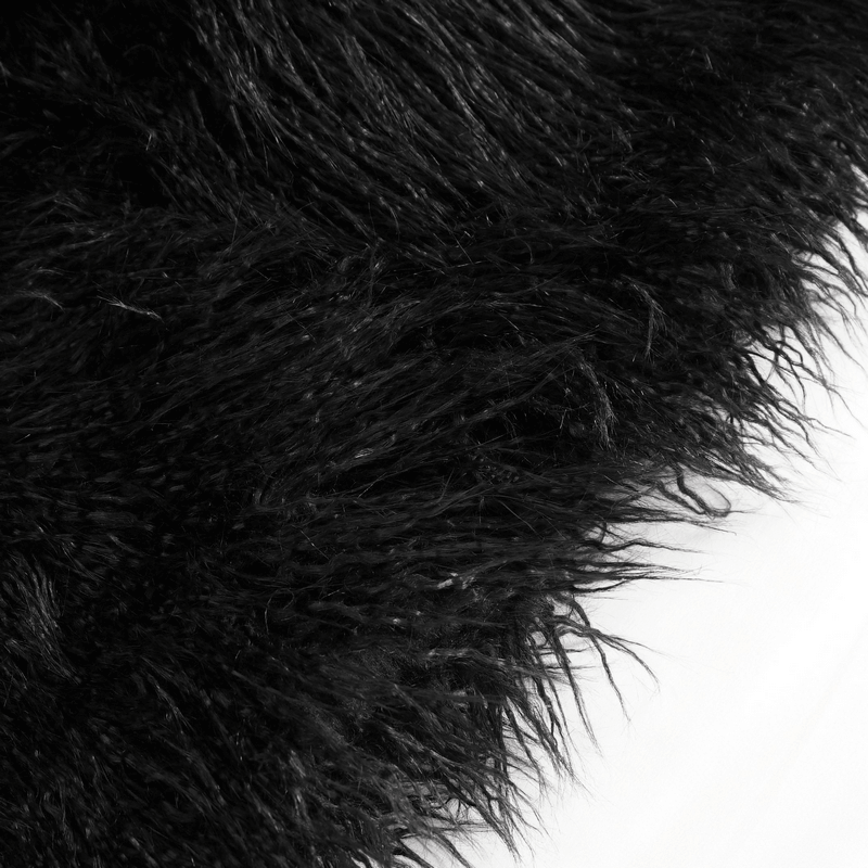 Close-up of plush black faux fur texture, ideal for a gothic punk jacket with eyelets.
