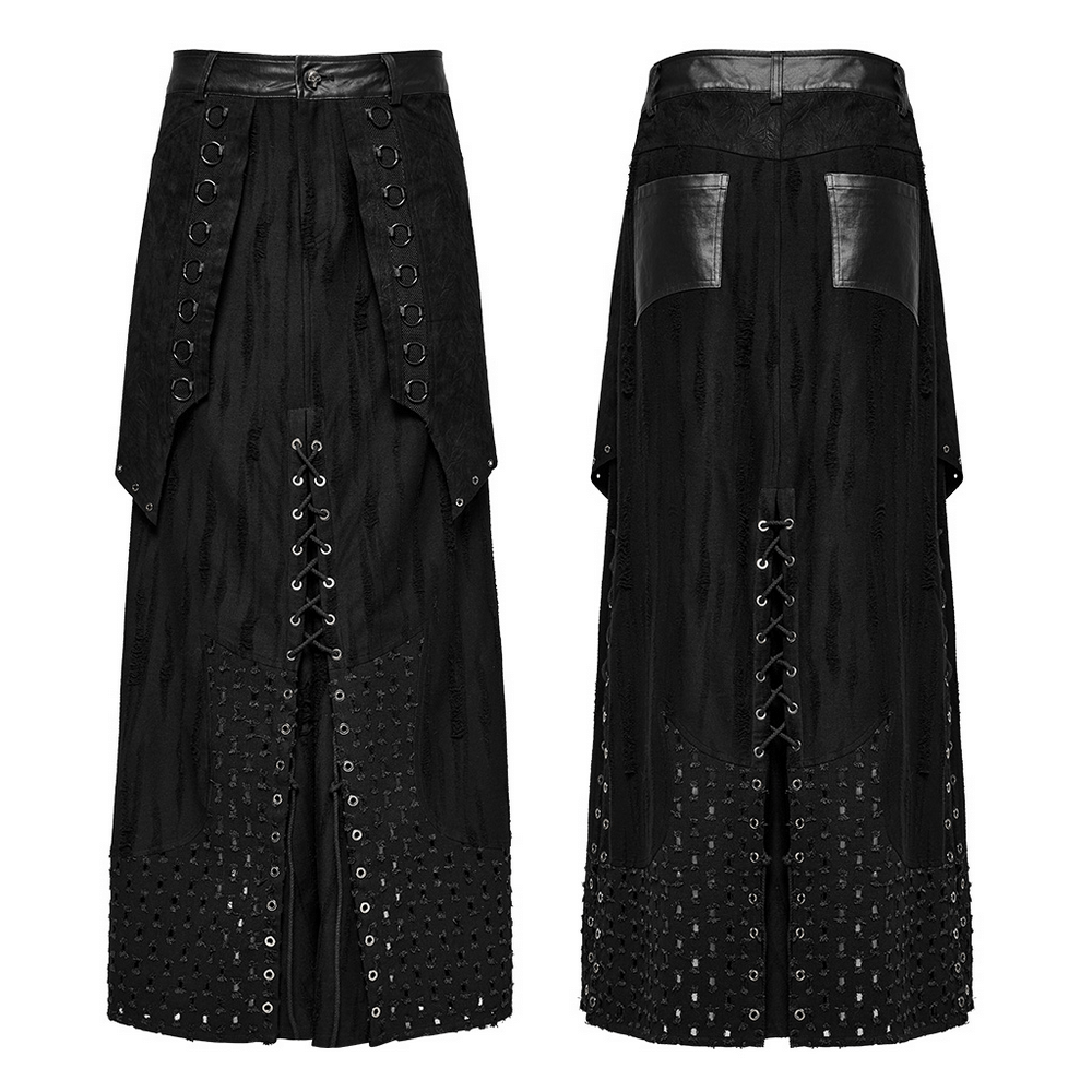 Gothic Punk layered skirt showcasing metallic accents and textured fabric for an edgy style.