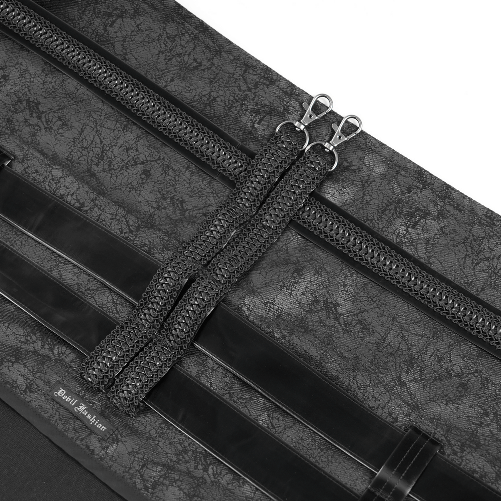 Gothic Punk Layered Strap Skirt with Zippers and Rings showcasing intricate zippers and layered textile details.