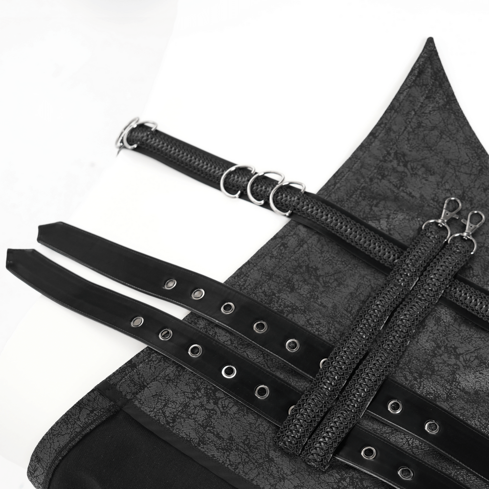 Gothic Punk Layered Strap Skirt with Zippers and Rings showcasing detailed straps and metal hardware.