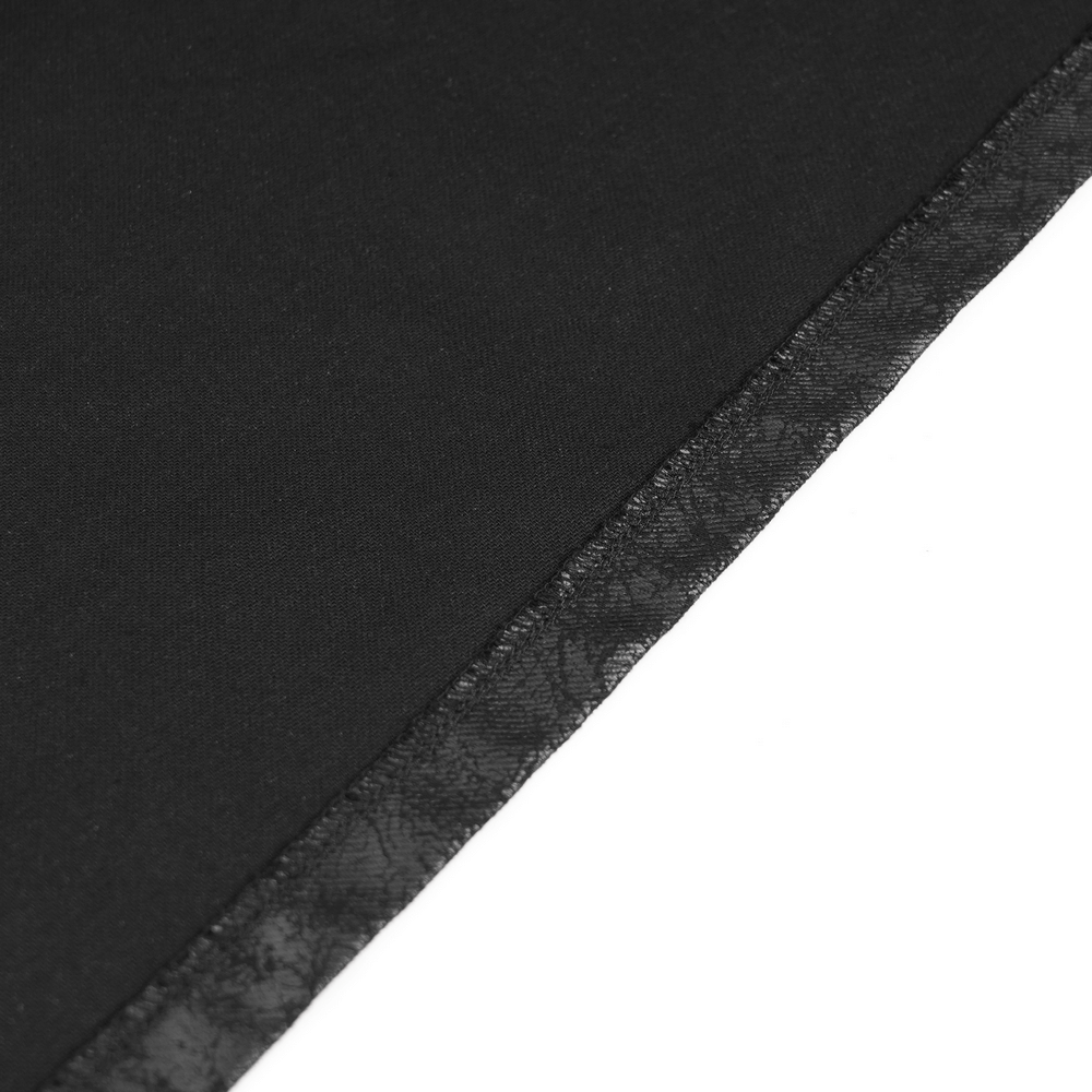 Gothic Punk Layered Strap Skirt with Zippers and Rings edge detail showcasing textured fabric and lace trim.