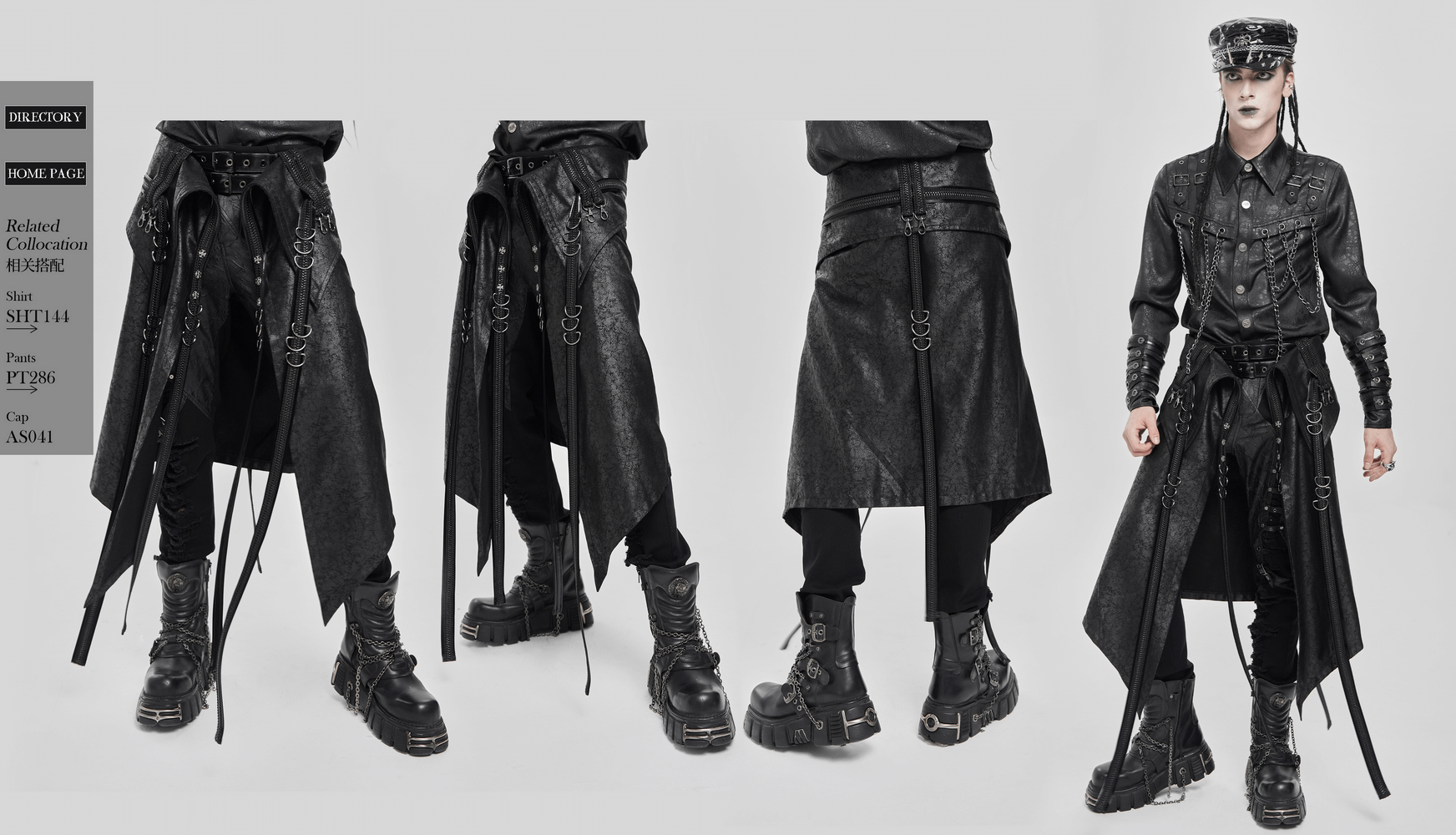 Gothic Punk Layered Strap Skirt with Zippers and Rings showcased with edgy styling and metal hardware details.