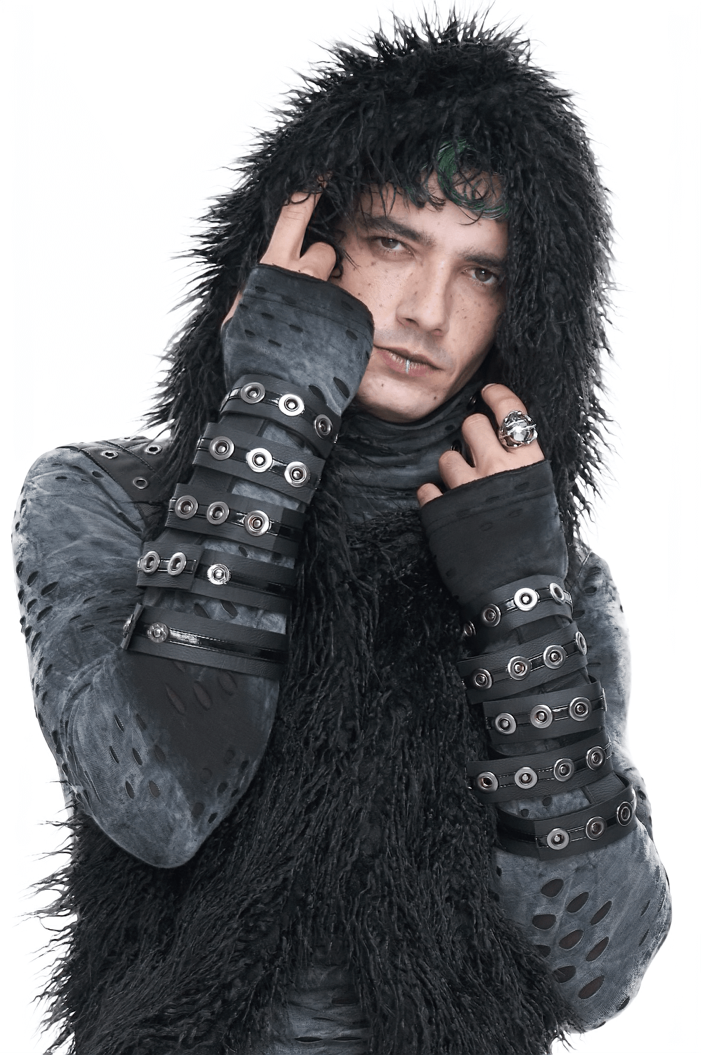 Gothic Punk Leather Arm Bracers with Buckle Detail - HARD'N'HEAVY