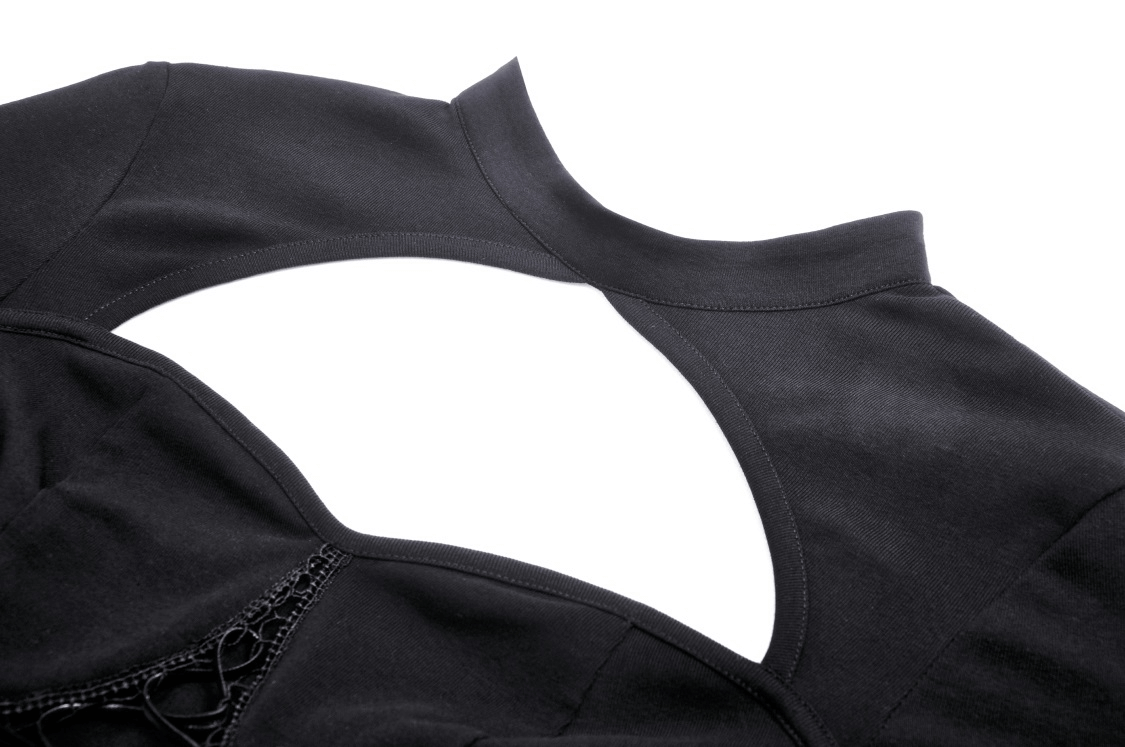 Close-up of the back of a Gothic punk crop top revealing a cutout design and stylish lace-up details.