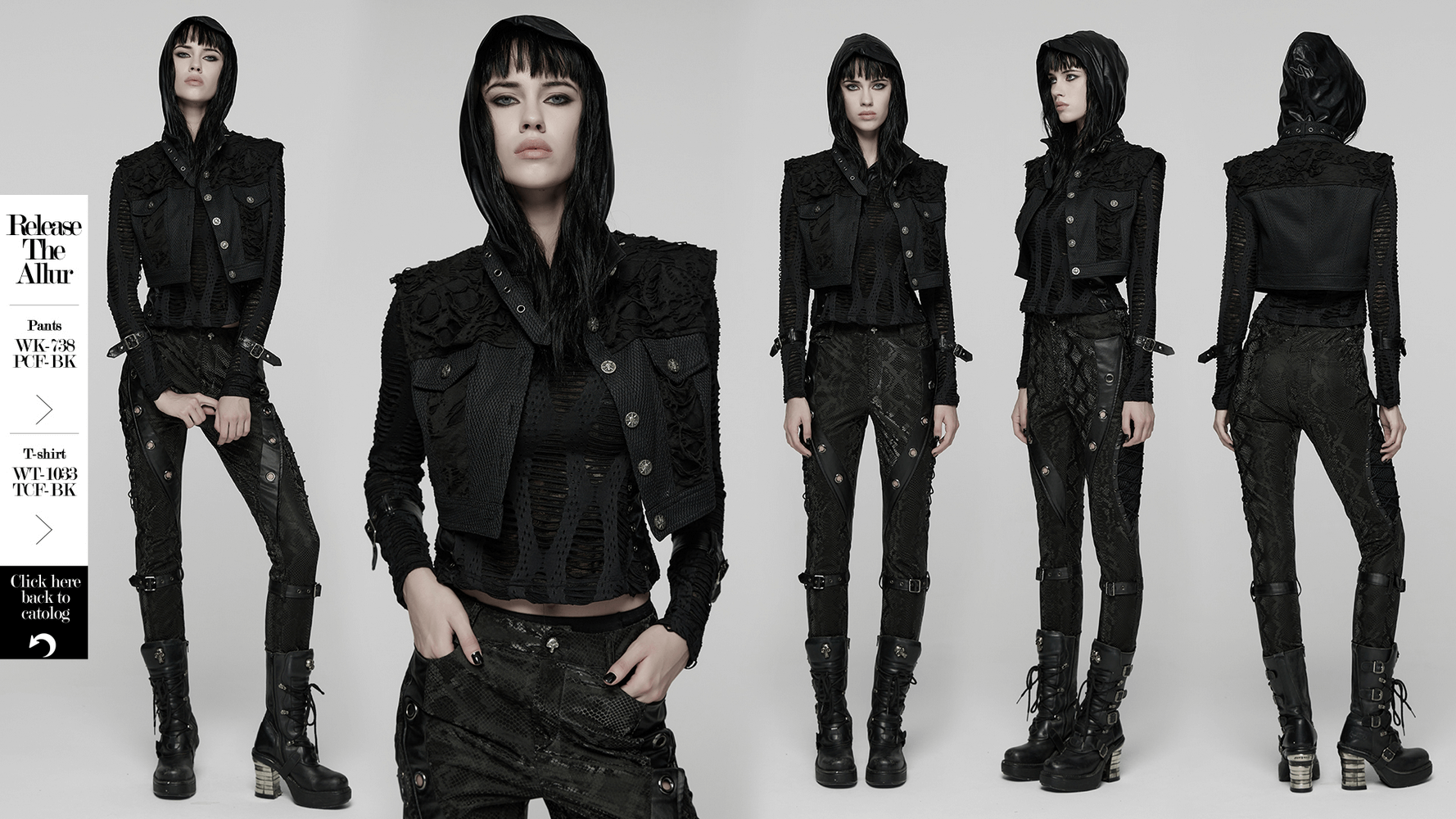 Gothic Punk Mesh Short Vest with Skull Buttons showcased on model, highlighting edgy textures and rebellious style.