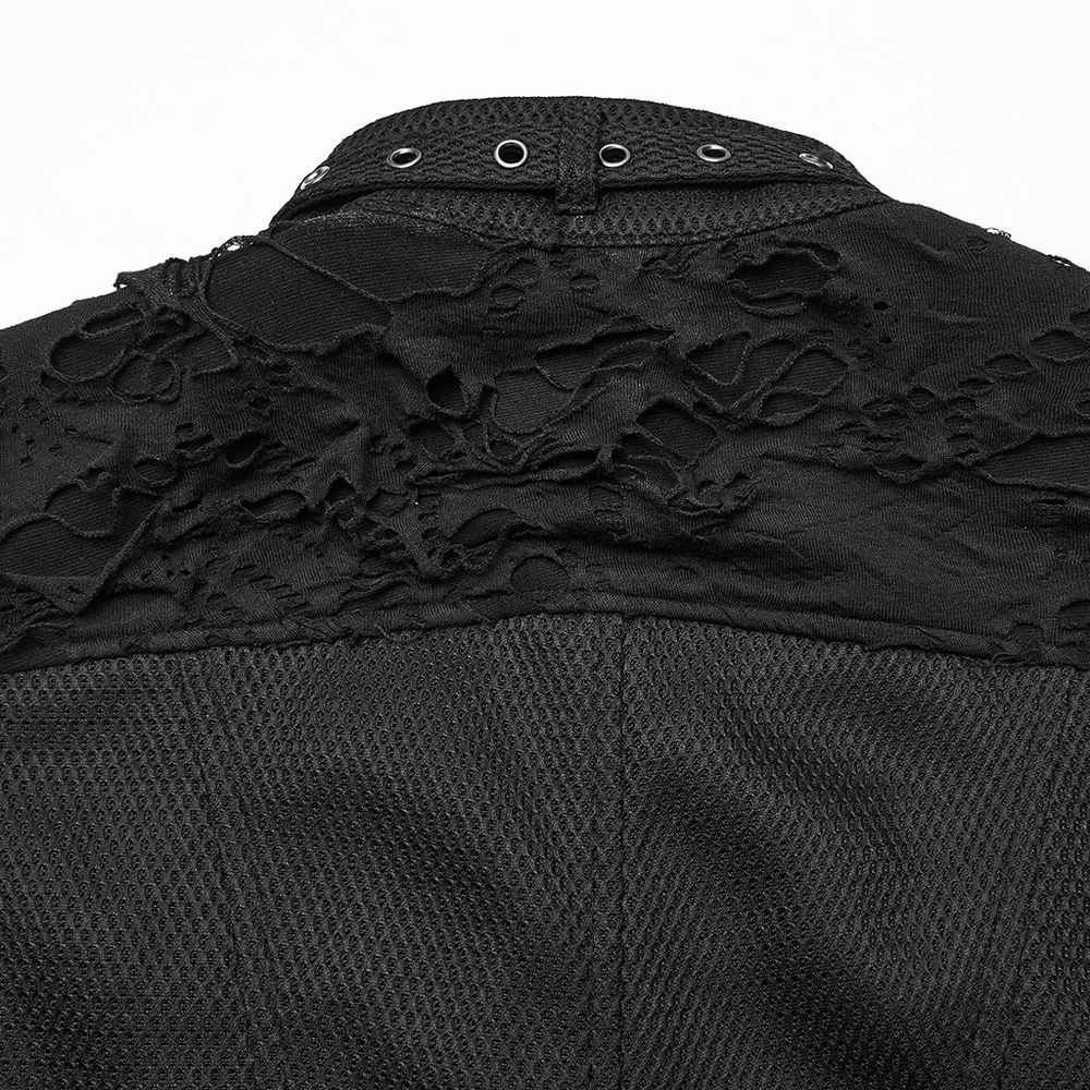 Gothic Punk Mesh Short Vest with Skull Buttons back view showcasing unique texture and detailing.