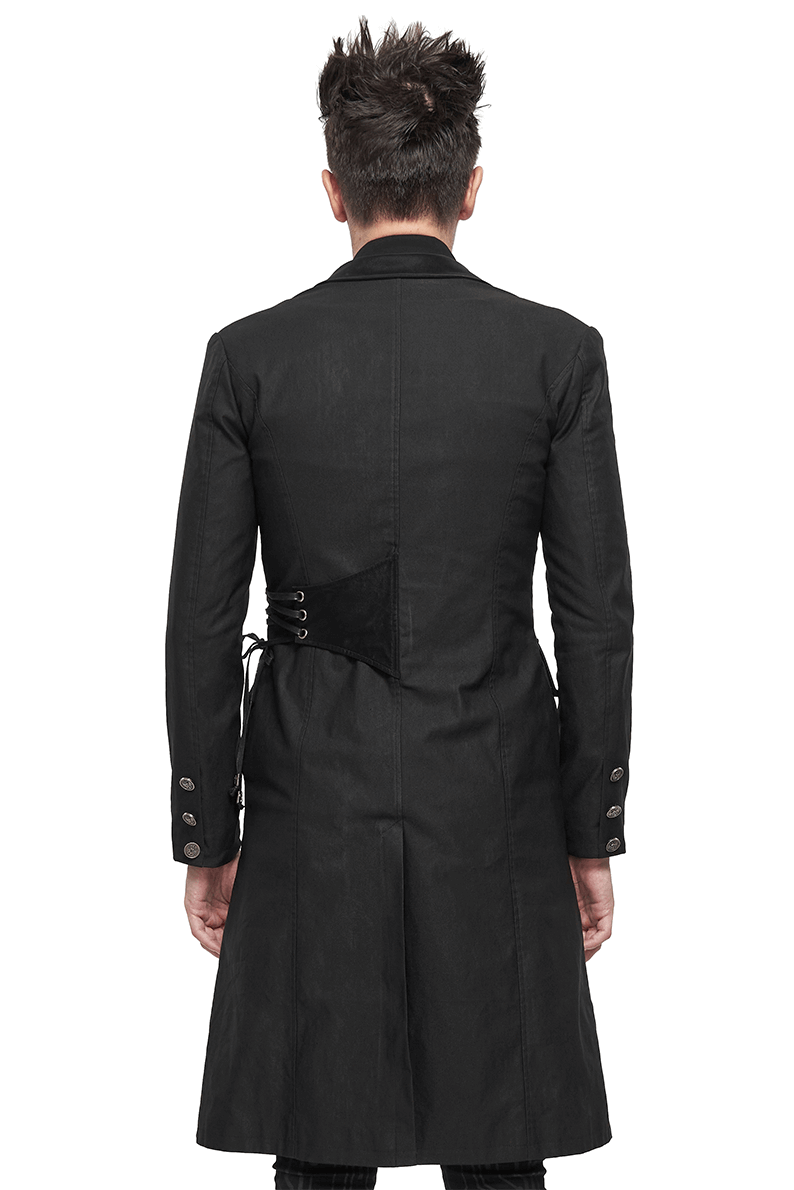 Gothic Punk Mid-Length Black Coat / Men's Slim fit Coat With Pins and Lace-up - HARD'N'HEAVY