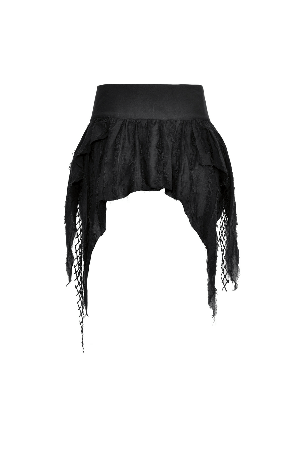 Gothic Punk Mini Skirt with Fishnet and Fringe Accents