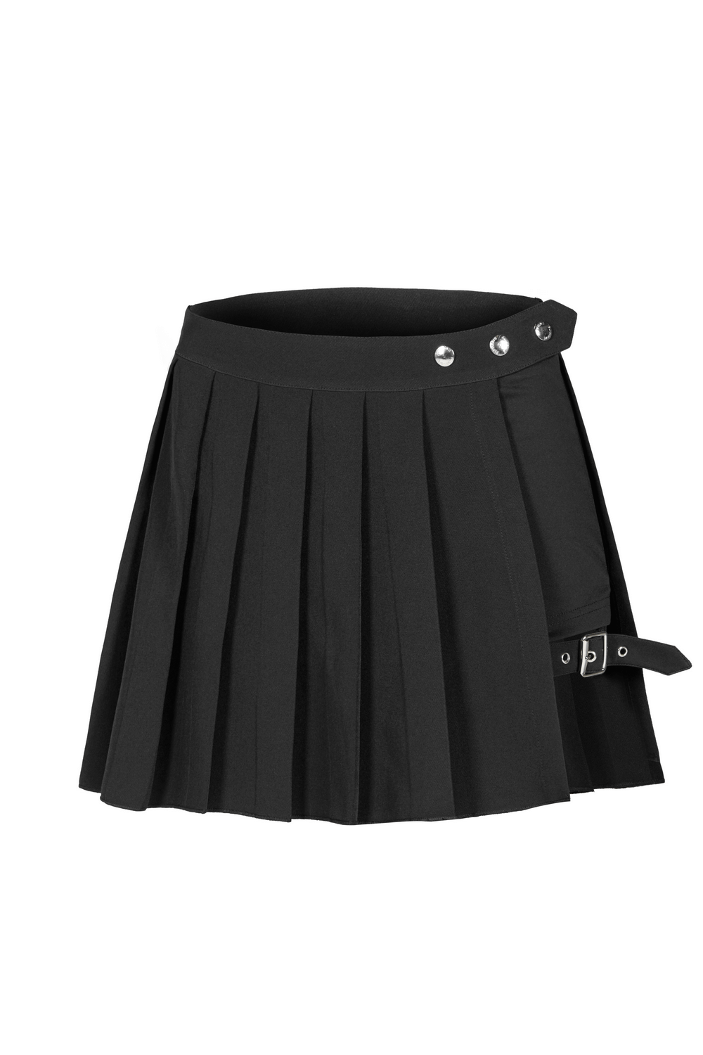 Gothic Punk plaid mini skirt with pleats, adjustable waist, and edgy button details for a stylish Harajuku look.