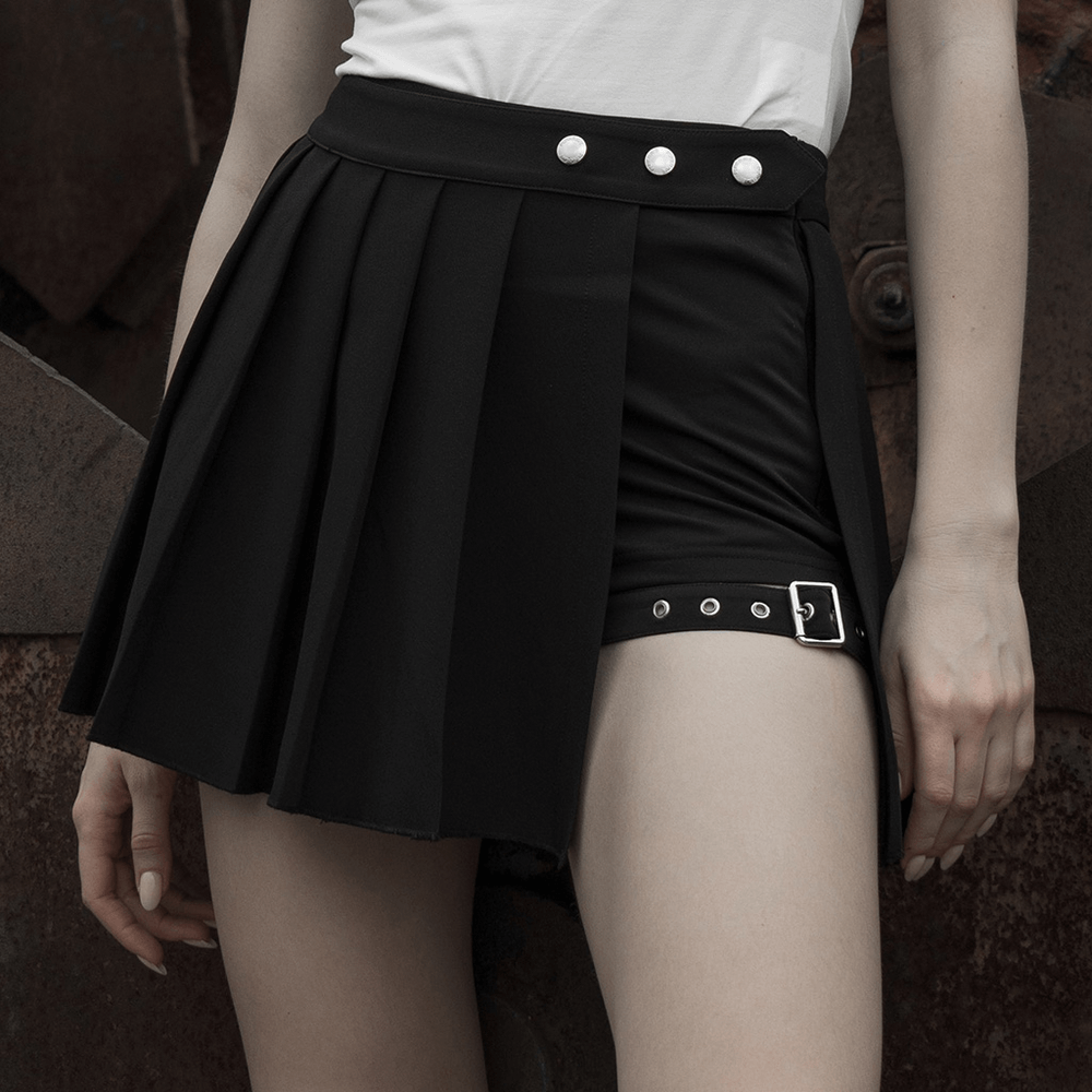 Gothic punk plaid mini skirt with pleated design and button details for an edgy Harajuku style.