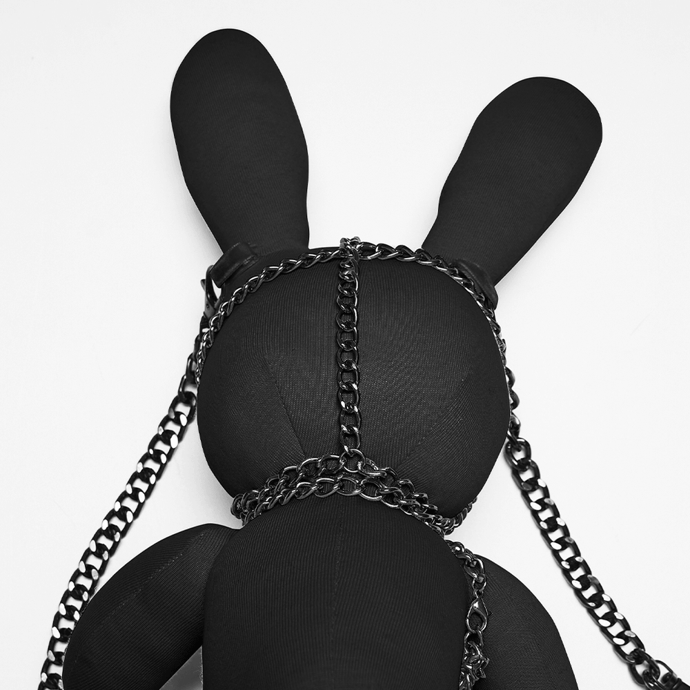 Gothic Punk Rabbit Doll and Body Chain Accessory with metal chains for edgy style.
