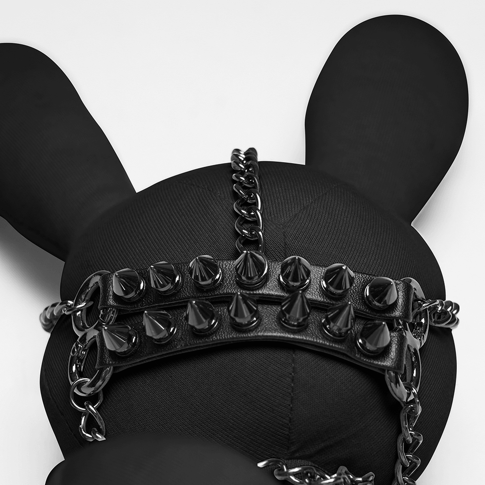 Gothic Punk Rabbit Doll and Body Chain Accessory with metal rivets and chains for a bold aesthetic.