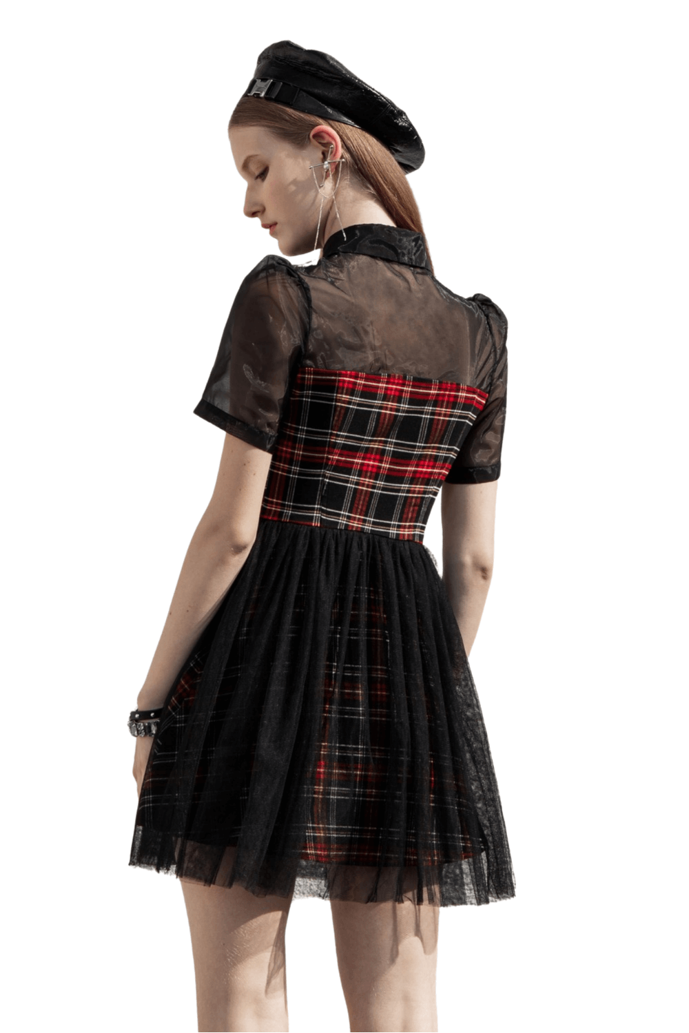 Gothic Punk Rave Plaid Dress with Heart Clasp Detailing